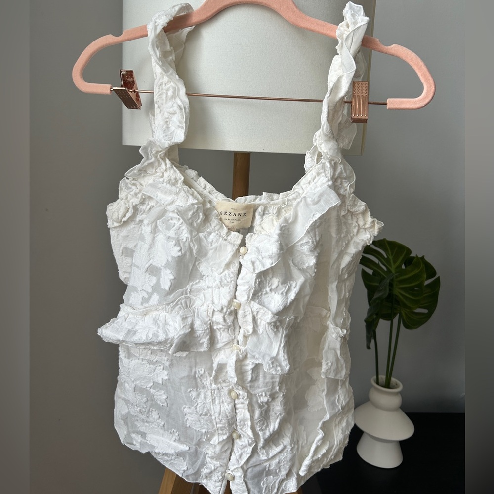 Sezane White Lace Tank Top